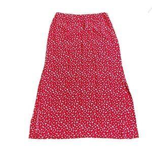 Organic by John Patrick red and white leaf print maxi slit skirt size 8